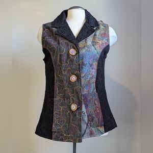 Parsley and Sage Black Embroidered 100% Cotton Vest Boho Whimsy Medium
